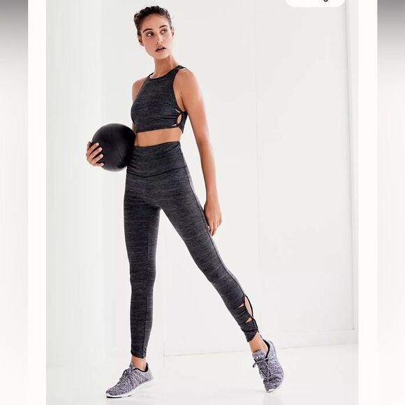 Free People Movement Revolve Cut Out High Waist Leggings Gray Green Marled Sz M - Picture 1 of 8